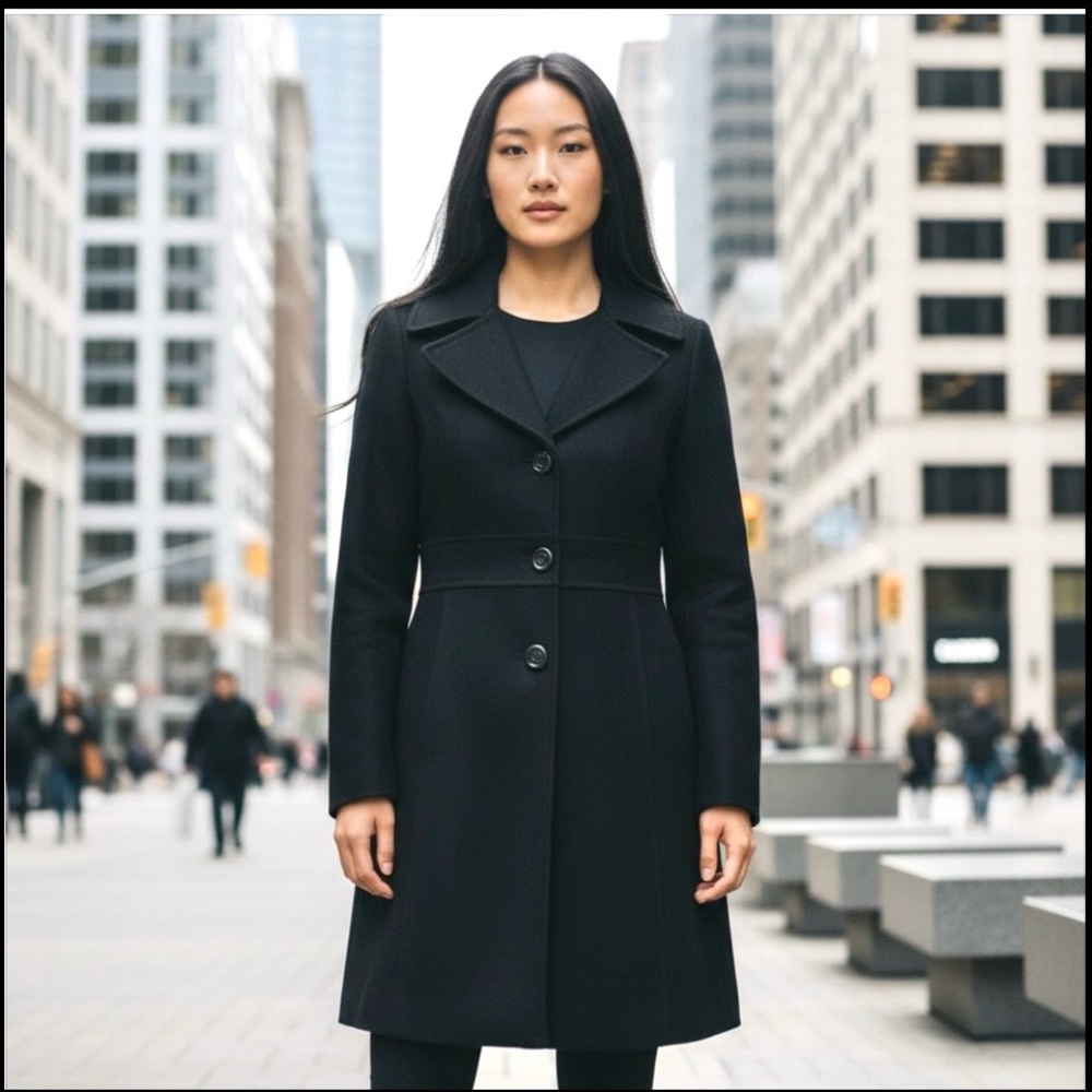 Beau Monde Women’s Single-Breasted Wool Blend Jacket Coat Classic Black,‎ Size S
